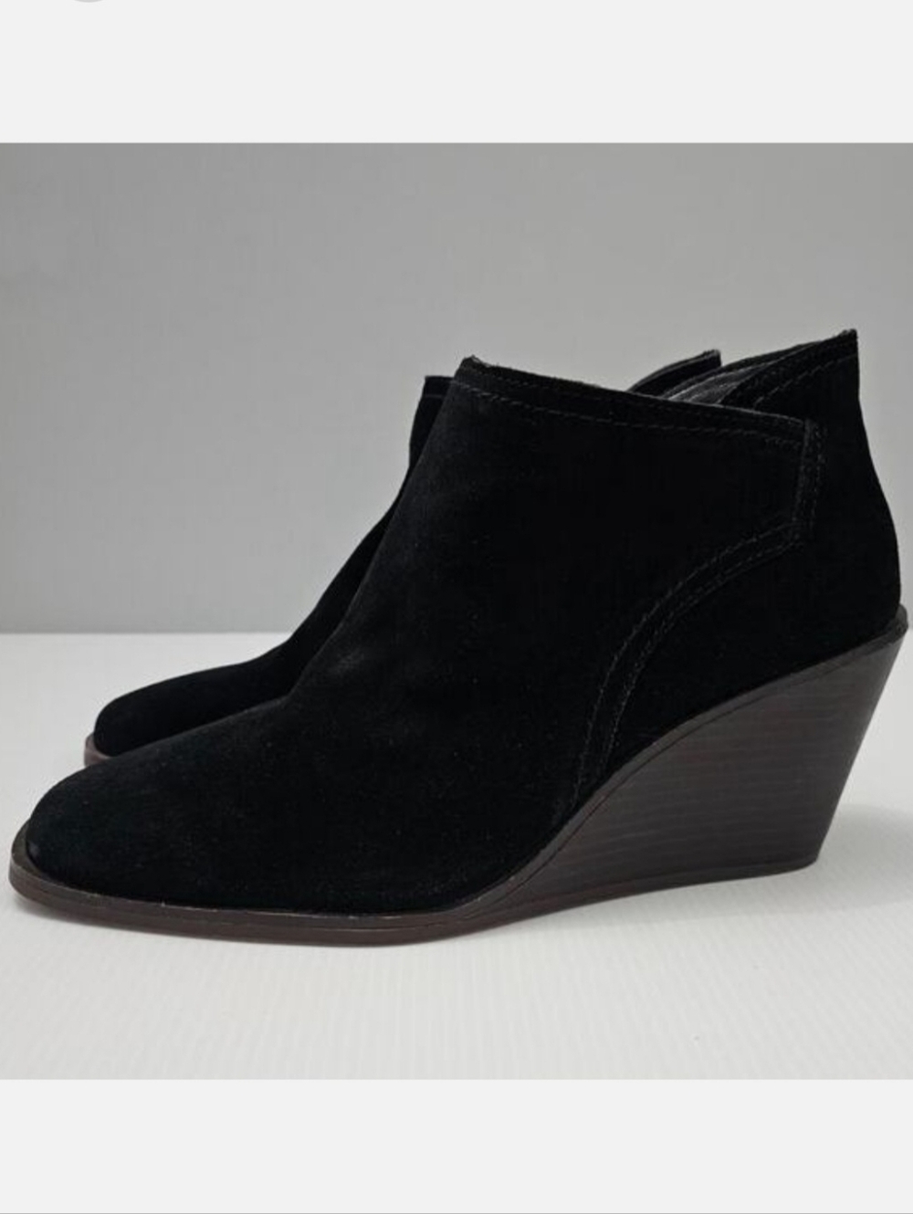 Lucky Brand Macawi Wedge Ankle Bootie Womens 9 Black Suede Square Toe Casual